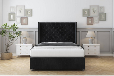 Comfort Selena Black Naples Divan Bed Set 2 Drawers Foot-End54" Wingback 4'6 Double from B&Q