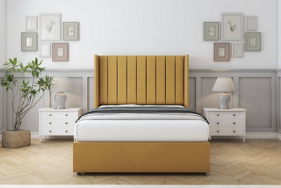 Comfort Palermo Mustard Plush Divan Bed Set No Drawers54" Wingback 6' Super King from B&Q