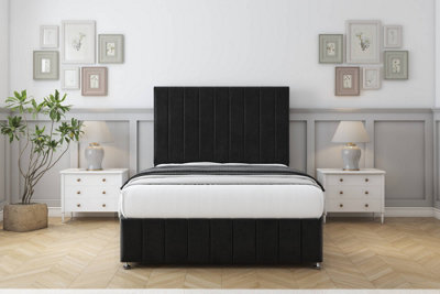 Comfort Sara Black Plush Divan Bed Set No Drawers26" Strutted & 12" Footboard 4'6 Double from B&Q