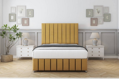 Comfort Sara Mustard Plush Divan Bed Set 2 Drawers Foot-End26" Strutted & 12" Footboard 4'6 Double from B&Q