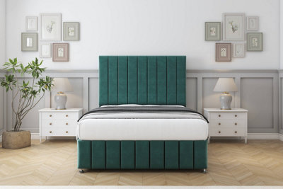 Comfort Sara Emerald Plush Divan Bed Set 2 Drawers Left Side54" Floor Standing & 12" Footboard 5' King from B&Q