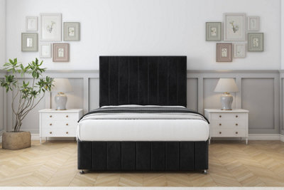Comfort Sara Black Naples Divan Bed Set 2 Drawers Foot-End54" Floor Standing & 12" Footboard 4'6 Double from B&Q