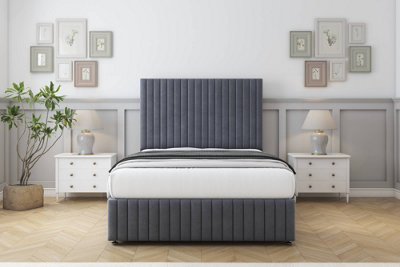Comfort Khloe Steel Plush Divan Bed Set 2 Drawers Foot-End54" Floor Standing & 12" Footboard 4'6 Double from B&Q