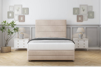 Comfort Zoya Sand Naples Divan Bed Set 2 Drawers Foot-End26" Strutted & 12" Footboard 4'6 Double from B&Q