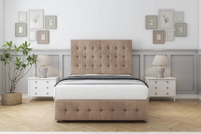 Comfort Flourence Mink Naples Divan Bed Set 2 Drawers Foot-End54" Floor Standing & 12" Footboard 4'6 Double from B&Q