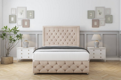 Comfort Winchester Sand Naples Divan Bed Set 2 Drawers Right Side26" Strutted & 12" Footboard 3' Single from B&Q