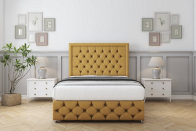 Comfort Winchester Mustard Plush Divan Bed Set 2 Drawers Foot-End26" Strutted & 12" Footboard 4'6 Double from B&Q