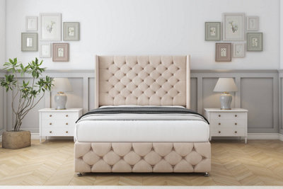 Comfort Emily Sand Naples Divan Bed Set 2 Drawers Foot-End54" Wingback & 12" Footboard 6' Super King from B&Q