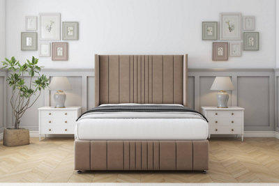 Comfort Grace Mink Plush Divan Bed Set No Drawers54" Wingback & 12" Footboard 2'6 Small Single from B&Q