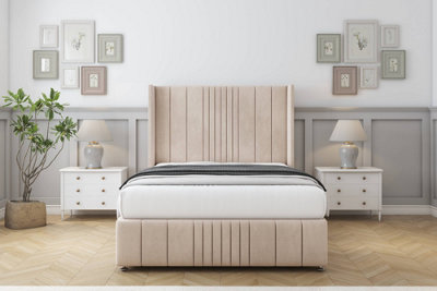 Comfort Grace Sand Naples Divan Bed Set No Drawers54" Wingback & 12" Footboard 5' King from B&Q