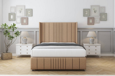Comfort Grace Latte Dumfries Divan Bed Set No Drawers54" Wingback & 12" Footboard 4'6 Double from B&Q