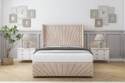 Comfort Sunrise Sand Naples Divan Bed Set No Drawers54" Wingback & 12" Footboard 6' Super King from B&Q