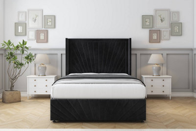 Comfort Sunrise Black Naples Divan Bed Set 2 Drawers Foot-End54" Wingback & 12" Footboard 4'6 Double from B&Q