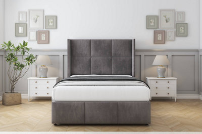 Comfort Charlie Slate Naples Divan Bed Set No Drawers54" Wingback & 12" Footboard 5' King from B&Q