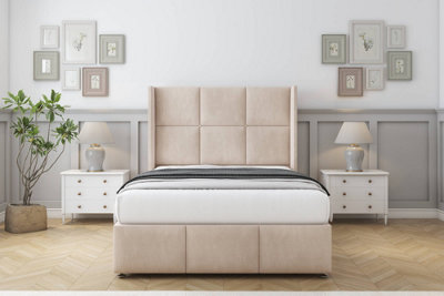 Comfort Charlie Sand Naples Divan Bed Set No Drawers54" Wingback & 12" Footboard 2'6 Small Single from B&Q