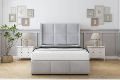 Comfort Charlie Silver Naples Divan Bed Set 2 Drawers Foot-End54" Wingback & 12" Footboard 4'6 Double from B&Q