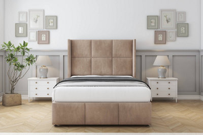Comfort Charlie Mink Naples Divan Bed Set 2 Drawers Foot-End54" Wingback & 12" Footboard 4'6 Double from B&Q