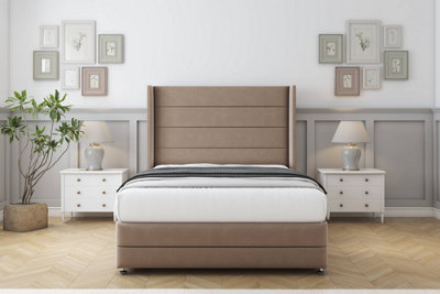 Comfort Milano Mink Plush Divan Bed Set No Drawers54" Wingback & 12" Footboard 2'6 Small Single from B&Q