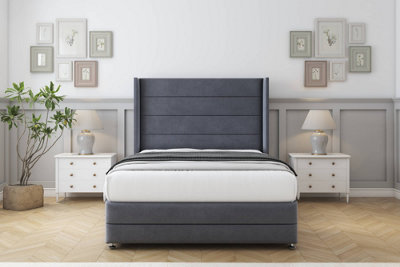 Comfort Milano Steel Plush Divan Bed Set No Drawers54" Wingback & 12" Footboard 3' Single from B&Q