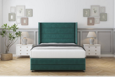 Comfort Milano Emerald Plush Divan Bed Set No Drawers54" Wingback & 12" Footboard 2'6 Small Single from B&Q