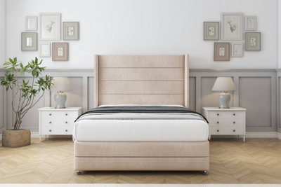 Comfort Milano Sand Naples Divan Bed Set 2 Drawers Foot-End54" Wingback & 12" Footboard 5' King from B&Q