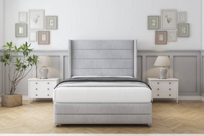 Comfort Milano Silver Naples Divan Bed Set 2 Drawers Foot-End54" Wingback & 12" Footboard 5' King from B&Q