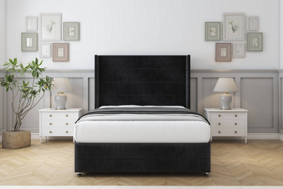 Comfort Milano Black Naples Divan Bed Set 2 Drawers Foot-End54" Wingback & 12" Footboard 4'6 Double from B&Q