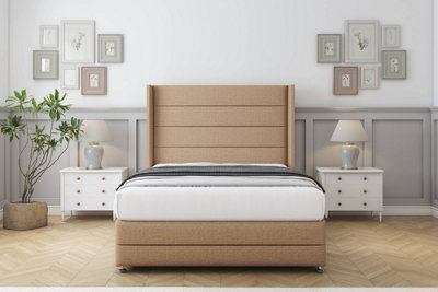 Comfort Milano Latte Dumfries Divan Bed Set 2 Drawers Foot-End54" Wingback & 12" Footboard 5' King from B&Q