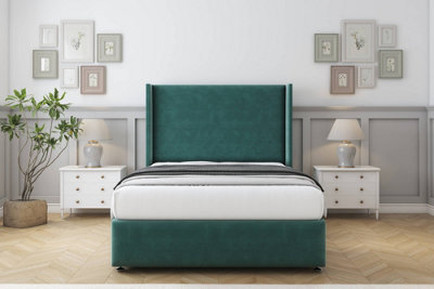 Comfort Ayla Emerald Plush Divan Bed Set No Drawers54" Wingback & 12" Footboard 4'6 Double from B&Q