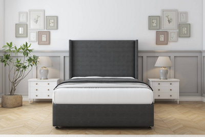 Comfort Ayla Graphite Dumfries Divan Bed Set No Drawers54" Wingback & 12" Footboard 5' King from B&Q