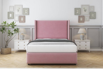 Comfort Ayla Pink Plush Divan Bed Set 2 Drawers Foot-End54" Wingback & 12" Footboard 4'6 Double from B&Q