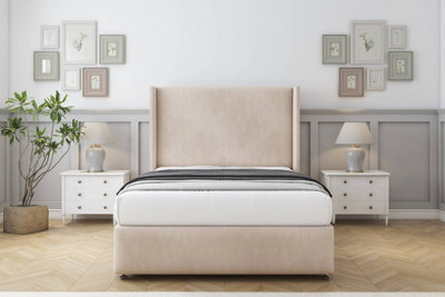 Comfort Ayla Sand Naples Divan Bed Set 2 Drawers Foot-End54" Wingback & 12" Footboard 4'6 Double from B&Q