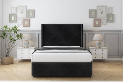 Comfort Ayla Black Naples Divan Bed Set 2 Drawers Foot-End54" Wingback & 12" Footboard 4'6 Double from B&Q