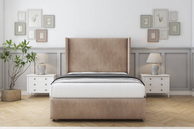 Comfort Ayla Mink Naples Divan Bed Set 2 Drawers Foot-End54" Wingback & 12" Footboard 4' Small Double from B&Q
