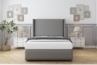 Comfort Ayla Pewter Dumfries Divan Bed Set 2 Drawers Foot-End54" Wingback & 12" Footboard 4'6 Double from B&Q