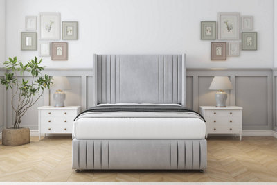 Comfort Elise Silver Naples Divan Bed Set No Drawers54" Wingback & 12" Footboard 4'6 Double from B&Q