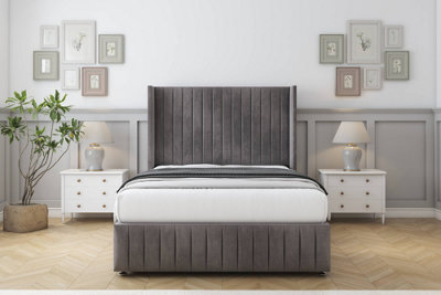 Comfort Chester Slate Naples Divan Bed Set No Drawers54" Wingback & 12" Footboard 4'6 Double from B&Q