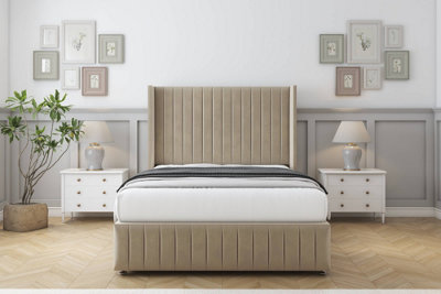 Comfort Chester Almond Coniston Divan Bed Set No Drawers54" Wingback & 12" Footboard 4'6 Double from B&Q