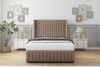 Comfort Chester Mink Plush Divan Bed Set 2 Drawers Foot-End54" Wingback & 12" Footboard 4'6 Double from B&Q