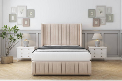 Comfort Chester Sand Naples Divan Bed Set 2 Drawers Foot-End54" Wingback & 12" Footboard 5' King from B&Q