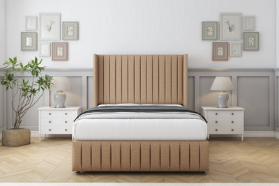 Comfort Chester Latte Dumfries Divan Bed Set 2 Drawers Foot-End54" Wingback & 12" Footboard 5' King from B&Q
