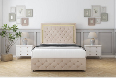 Comfort Sofia Gold Sand Naples Divan Bed Set No Drawers26" Strutted & 12" Footboard 5' King from B&Q