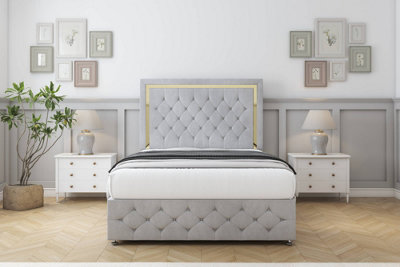 Comfort Sofia Gold Silver Naples Divan Bed Set 2 Drawers Right Side26" Strutted & 12" Footboard 4'6 Double from B&Q