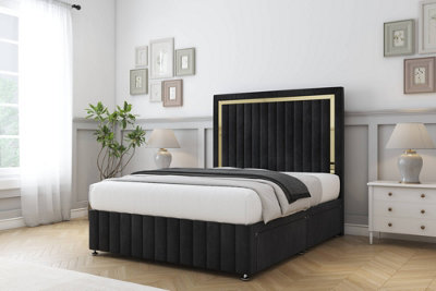 Comfort Boston Gold Black Naples Divan Bed Set No Drawers26" Strutted & 12" Footboard 4'6 Double from B&Q