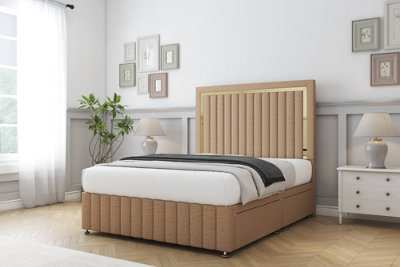Comfort Boston Gold Latte Dumfries Divan Bed Set No Drawers26" Strutted & 12" Footboard 4'6 Double from B&Q