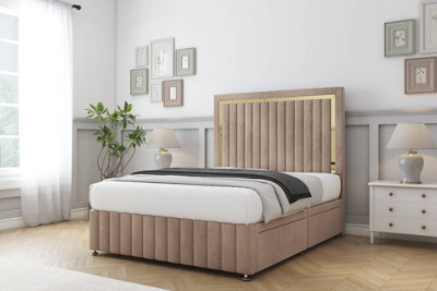 Comfort Boston Gold Mink Naples Divan Bed Set 2 Drawers Left Side26" Strutted & 12" Footboard 4'6 Double from B&Q