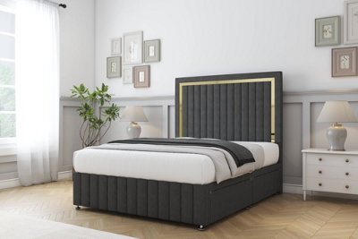 Comfort Boston Gold Graphite Dumfries Divan Bed Set 2 Drawers Left Side26" Strutted & 12" Footboard 4'6 Double from B&Q