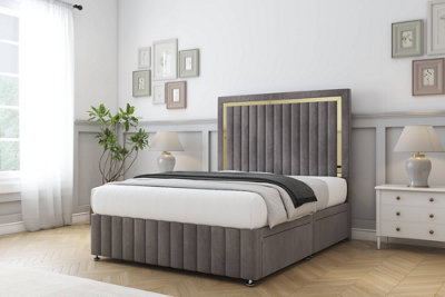 Comfort Boston Gold Slate Naples Divan Bed Set 2 Drawers Right Side26" Strutted & 12" Footboard 4'6 Double from B&Q