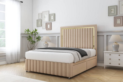 Comfort Boston Gold Pebble Plush Divan Bed Set 2 Drawers Foot-End26" Strutted & 12" Footboard 4'6 Double from B&Q