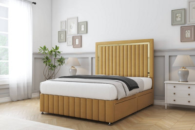 Comfort Boston Gold Mustard Plush Divan Bed Set 2 Drawers Foot-End26" Strutted & 12" Footboard 4'6 Double from B&Q